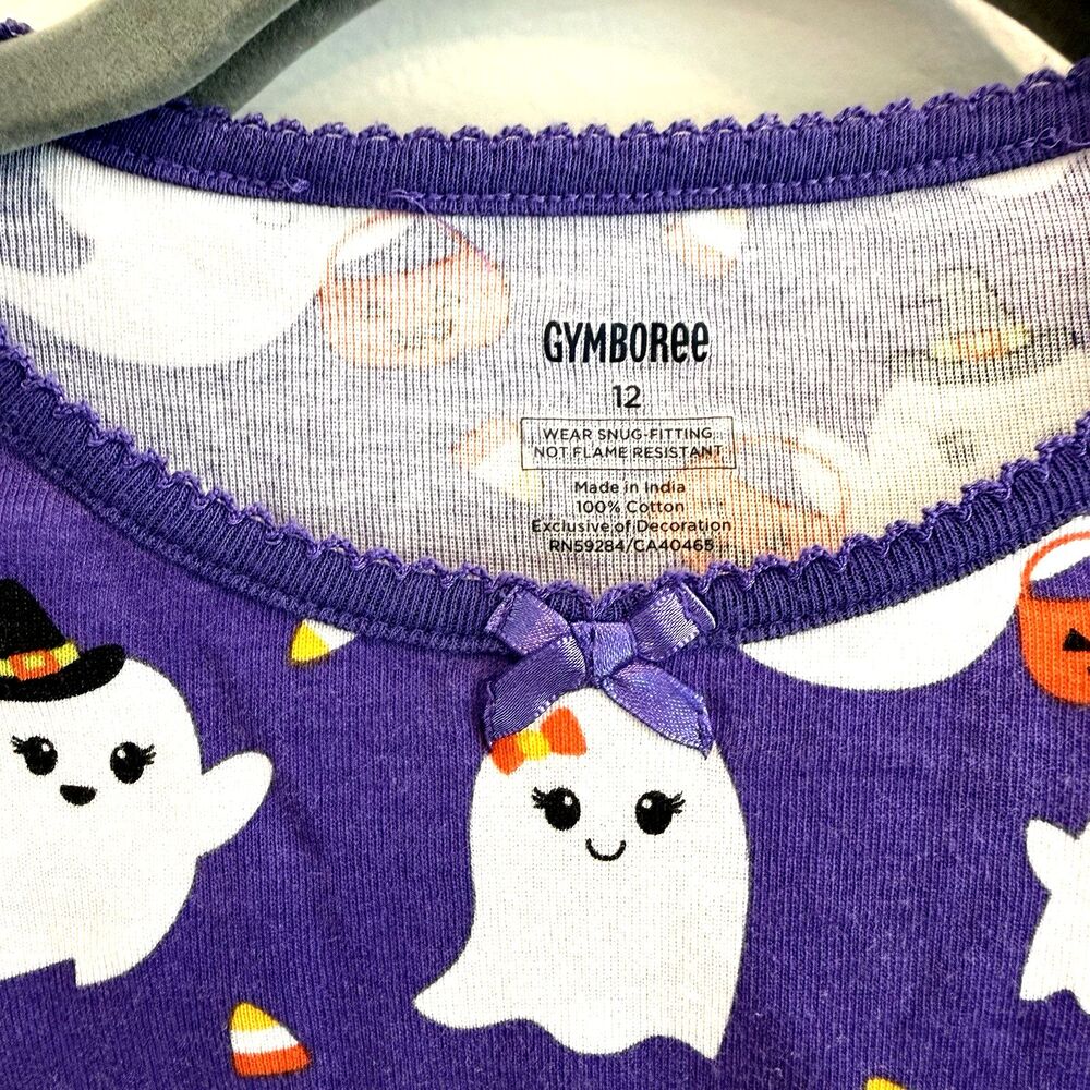Gymboree Girls Sz 12 Pajama Set Purple Gymmies Ghost Long Sleeve Halloween Bows - Picture 2 of 5